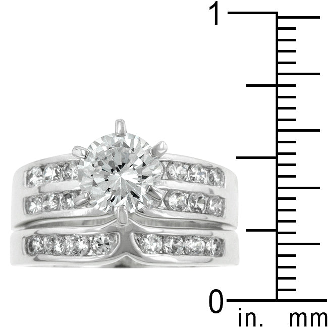 LOVCIA Elegant Rhodium-Plated 2.3 Carat Engagement Ring Set