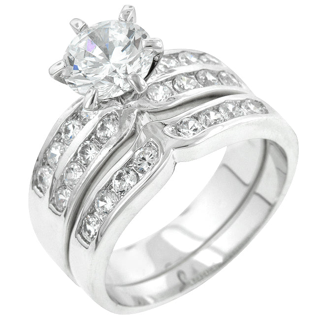 LOVCIA Elegant Rhodium-Plated 2.3 Carat Engagement Ring Set