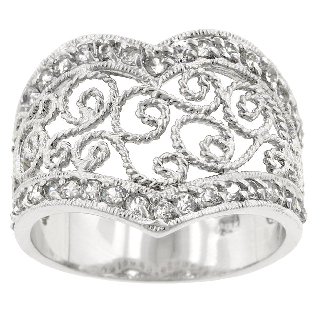 LOVCIA Elegant Filigree Heart Ring with Cubic Zirconia