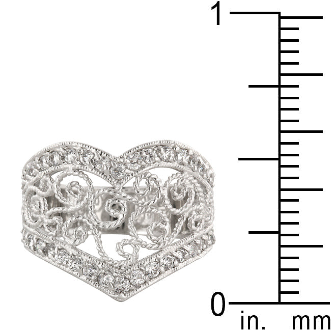 LOVCIA Elegant Filigree Heart Ring with Cubic Zirconia