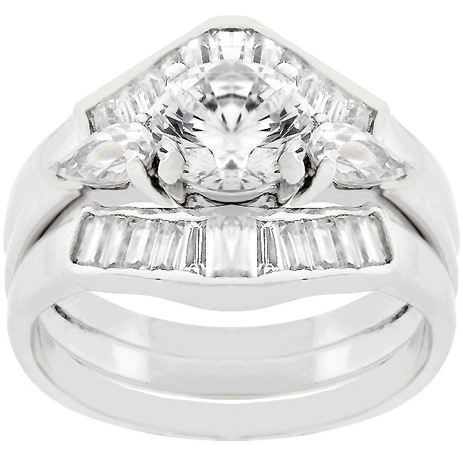 LOVCIA Radiant Rhodium-Plated Cubic Zirconia Bridal Ring Duo