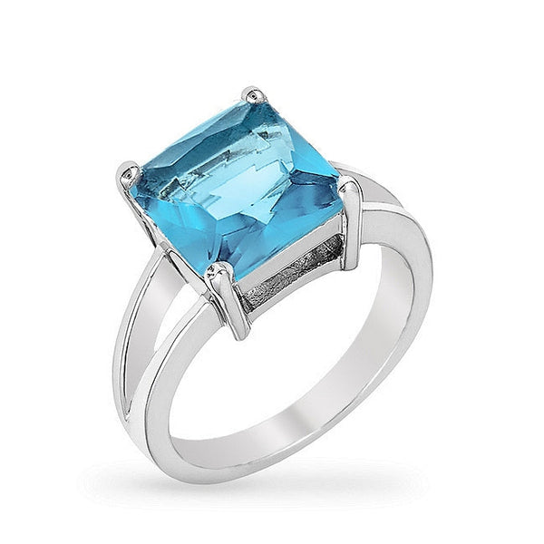 LOVCIA Princess-Cut Aquamarine Rhodium Ring