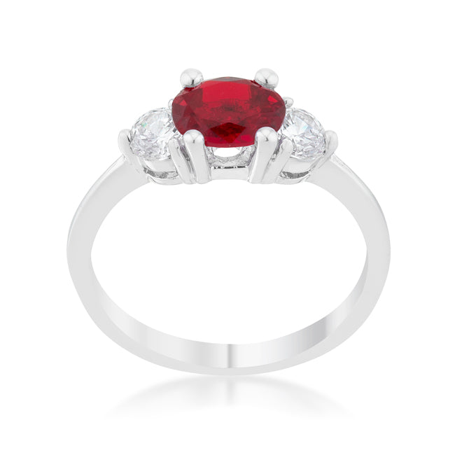 LOVCIA Elegant 1.2ct Garnet and CZ Oval Cut Rhodium Ring