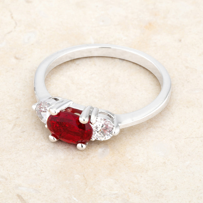 LOVCIA Elegant 1.2ct Garnet and CZ Oval Cut Rhodium Ring