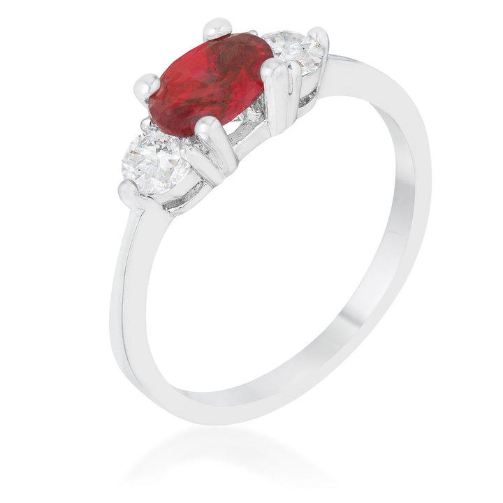 LOVCIA Elegant 1.2ct Garnet and CZ Oval Cut Rhodium Ring