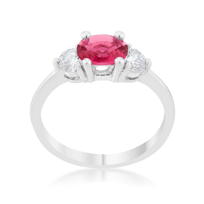 LOVCIA Ruby Grace 1.2ct Oval Fuchsia CZ Rhodium Ring with Clear Accents