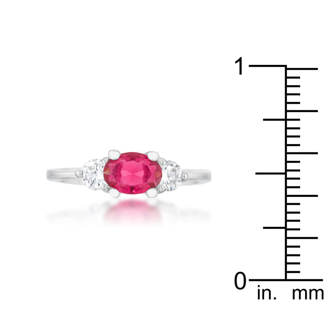 LOVCIA Ruby Grace 1.2ct Oval Fuchsia CZ Rhodium Ring with Clear Accents