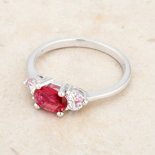 LOVCIA Ruby Grace 1.2ct Oval Fuchsia CZ Rhodium Ring with Clear Accents