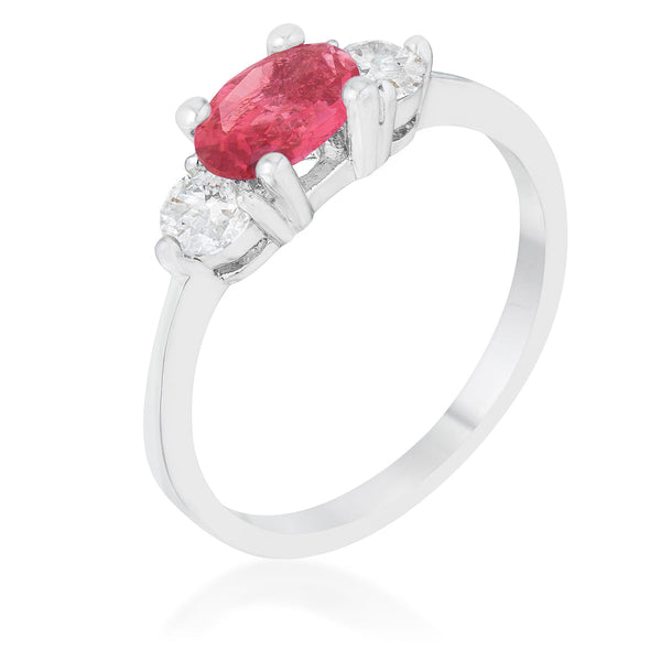 LOVCIA Ruby Grace 1.2ct Oval Fuchsia CZ Rhodium Ring with Clear Accents