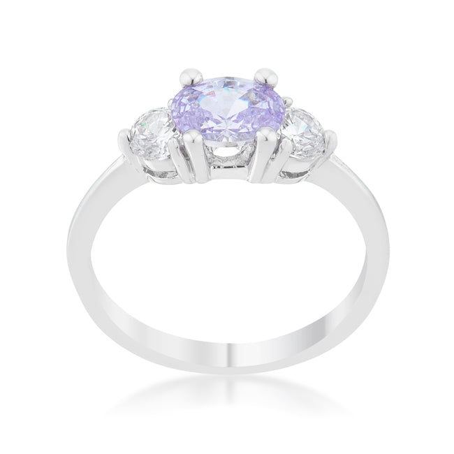 LOVCIA Lavender Oval Cut CZ Ring with Clear Accents in Rhodium