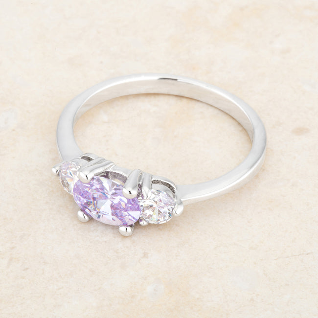 LOVCIA Lavender Oval Cut CZ Ring with Clear Accents in Rhodium