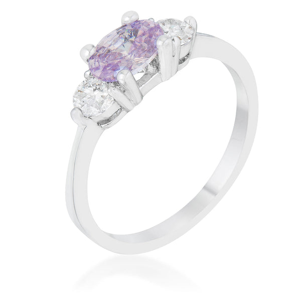 LOVCIA Lavender Oval Cut CZ Ring with Clear Accents in Rhodium