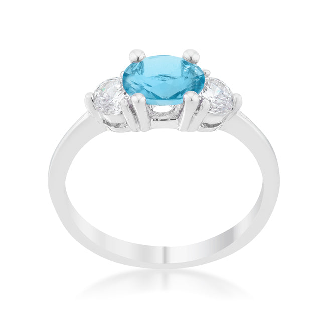 LOVCIA Sleek Brilliance Oval-Cut Blue Topaz and CZ Rhodium Ring - 1.2ct