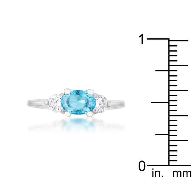 LOVCIA Sleek Brilliance Oval-Cut Blue Topaz and CZ Rhodium Ring - 1.2ct