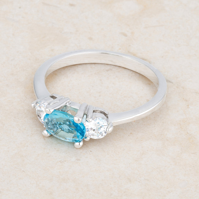 LOVCIA Sleek Brilliance Oval-Cut Blue Topaz and CZ Rhodium Ring - 1.2ct