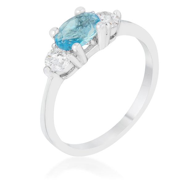 LOVCIA Sleek Brilliance Oval-Cut Blue Topaz and CZ Rhodium Ring - 1.2ct