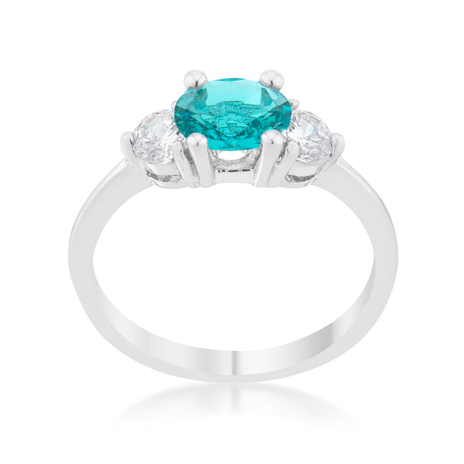 LOVCIA Elegant Aqua Trio Rhodium Ring with 1.2ct CZ