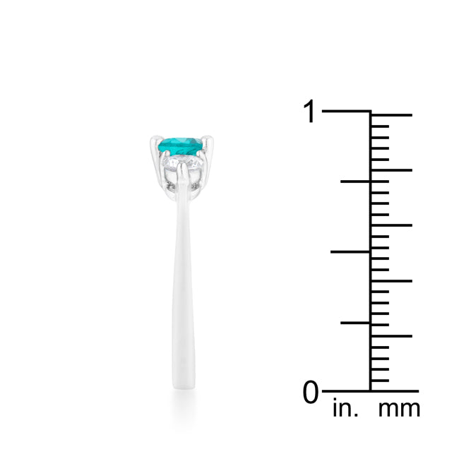 LOVCIA Elegant Aqua Trio Rhodium Ring with 1.2ct CZ