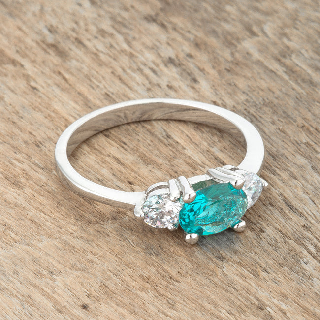 LOVCIA Elegant Aqua Trio Rhodium Ring with 1.2ct CZ