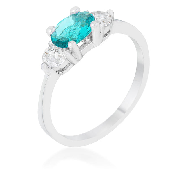 LOVCIA Elegant Aqua Trio Rhodium Ring with 1.2ct CZ