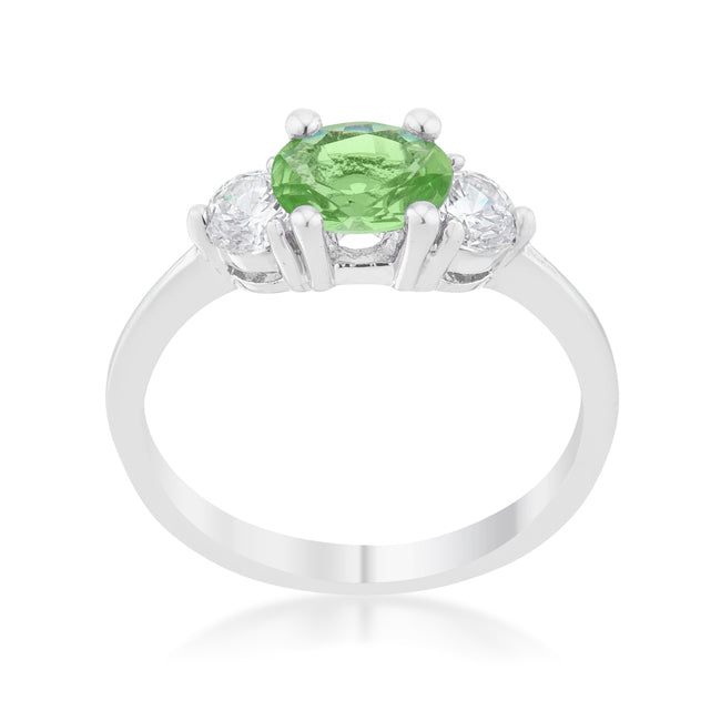 LOVCIA Sleek Brilliance 1.2ct Peridot and CZ Oval Cut Rhodium Ring