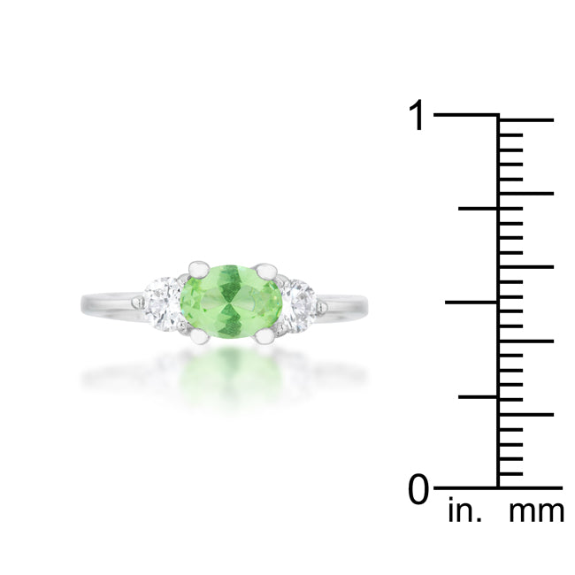 LOVCIA Sleek Brilliance 1.2ct Peridot and CZ Oval Cut Rhodium Ring