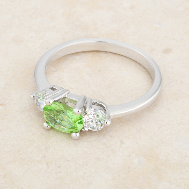 LOVCIA Sleek Brilliance 1.2ct Peridot and CZ Oval Cut Rhodium Ring