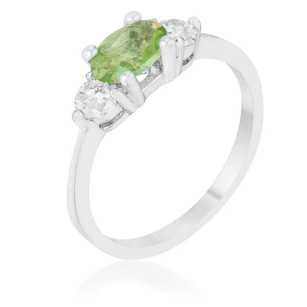 LOVCIA Sleek Brilliance 1.2ct Peridot and CZ Oval Cut Rhodium Ring