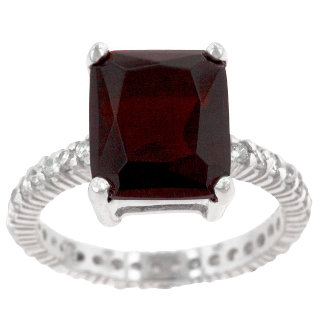 LOVCIA Radiant Cut Ruby Engagement Ring in 925 Sterling Silver with Platinum Luster