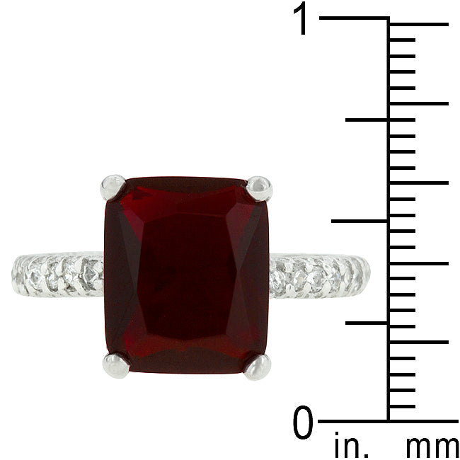 LOVCIA Radiant Cut Ruby Engagement Ring in 925 Sterling Silver with Platinum Luster