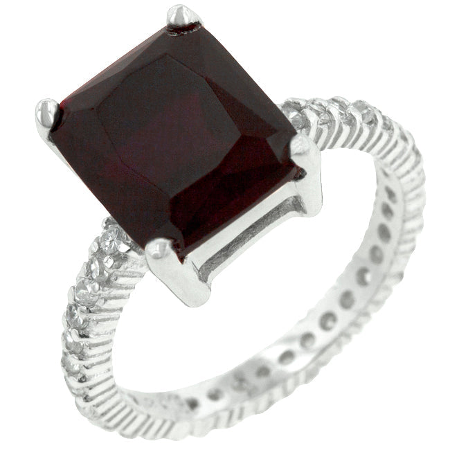 LOVCIA Radiant Cut Ruby Engagement Ring in 925 Sterling Silver with Platinum Luster