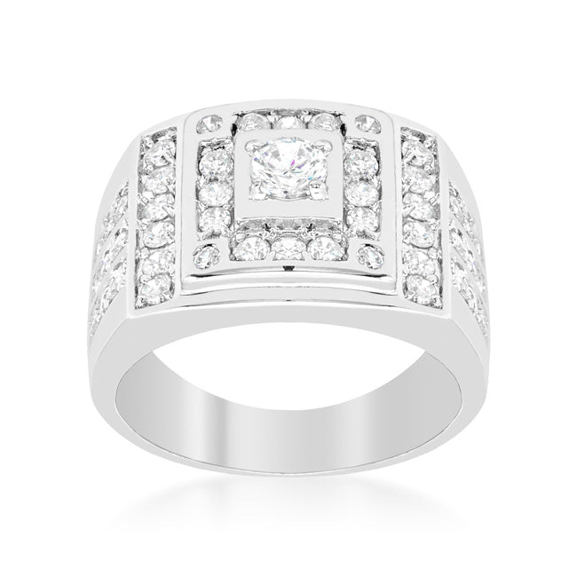 LOVCIA Glamorous Geometric Rhodium-Plated Zirconia Ring