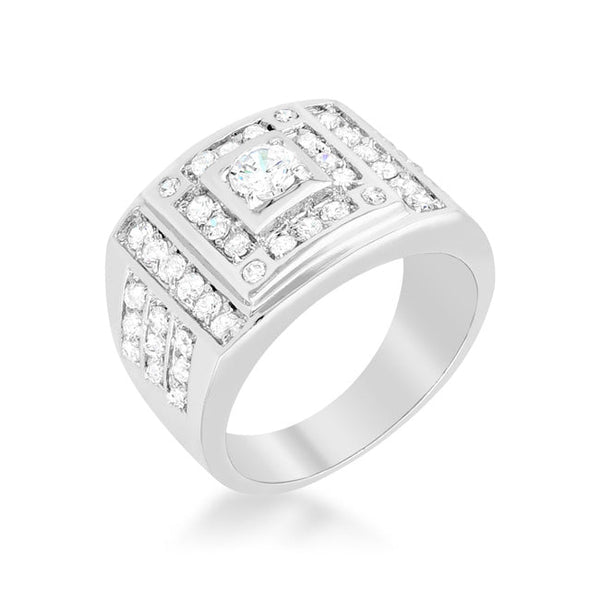 LOVCIA Glamorous Geometric Rhodium-Plated Zirconia Ring