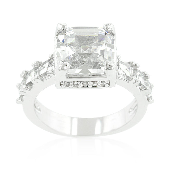 LOVCIA Elegant Asscher Cut Silver Tone Engagement Ring