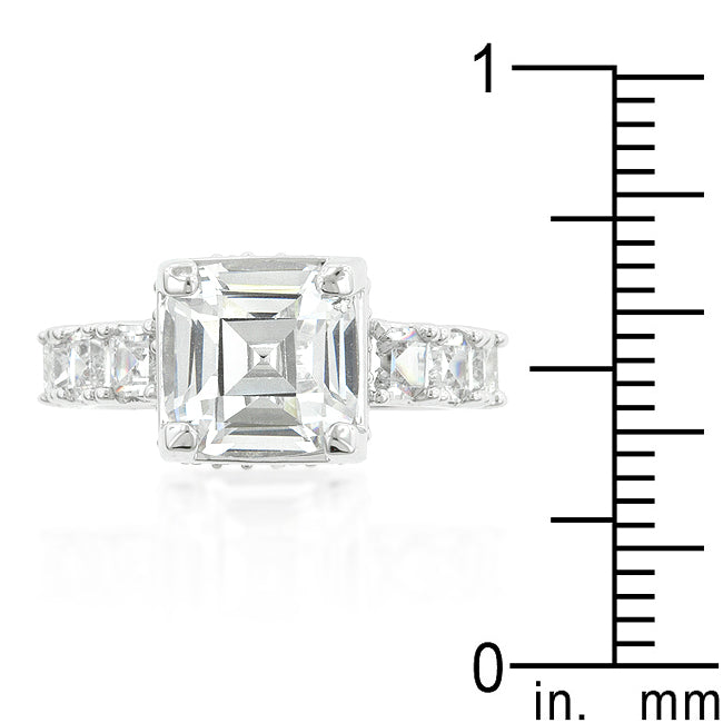 LOVCIA Elegant Asscher Cut Silver Tone Engagement Ring