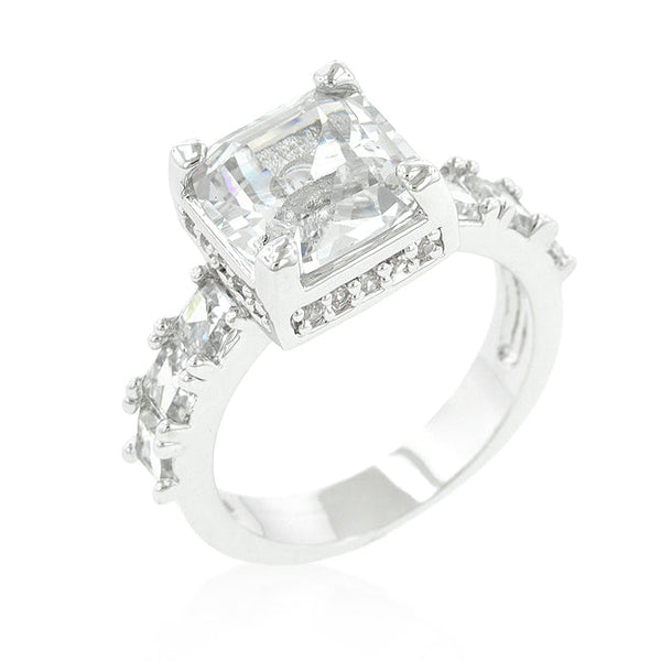 LOVCIA Elegant Asscher Cut Silver Tone Engagement Ring