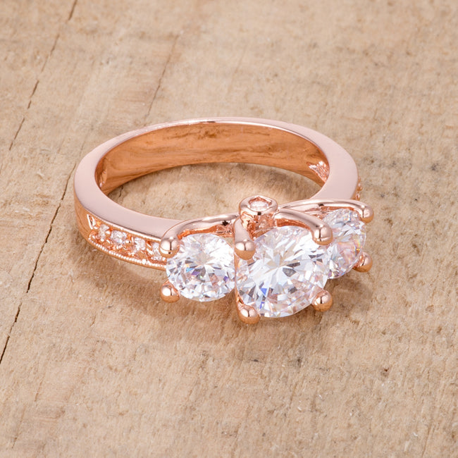 LOVCIA Radiant Rose Gold Three-Stone CZ Engagement Ring