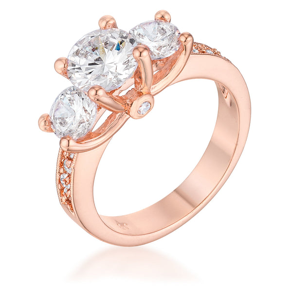 LOVCIA Radiant Rose Gold Three-Stone CZ Engagement Ring