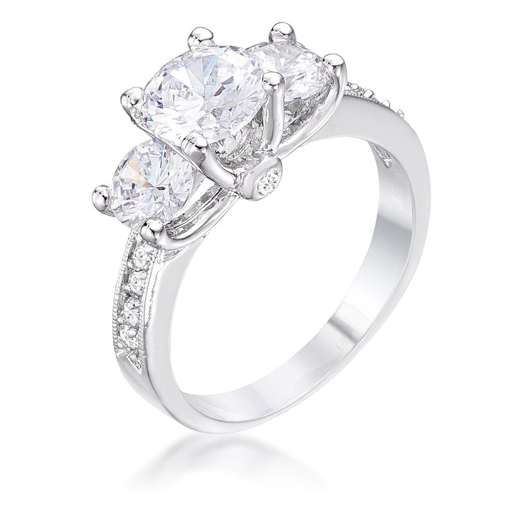 LOVCIA Elegant Cubic Zirconia Engagement Ring with Platinum Luster