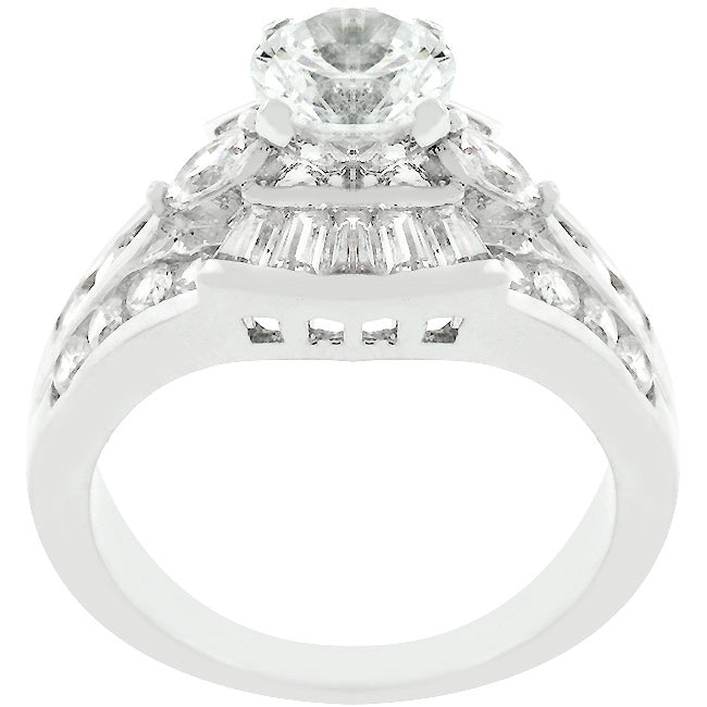 LOVCIA Platinum-Luster Silver Tone Ring with Cubic Zirconia