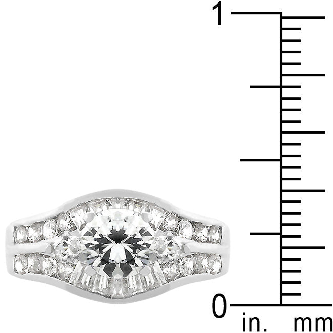 LOVCIA Platinum-Luster Silver Tone Ring with Cubic Zirconia