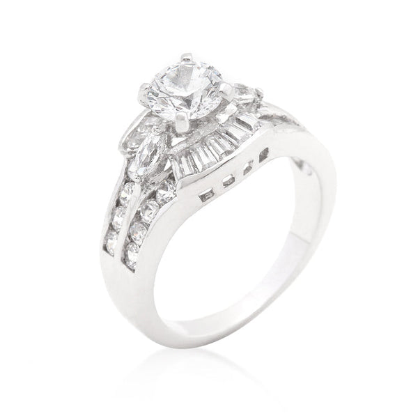 LOVCIA Platinum-Luster Silver Tone Ring with Cubic Zirconia