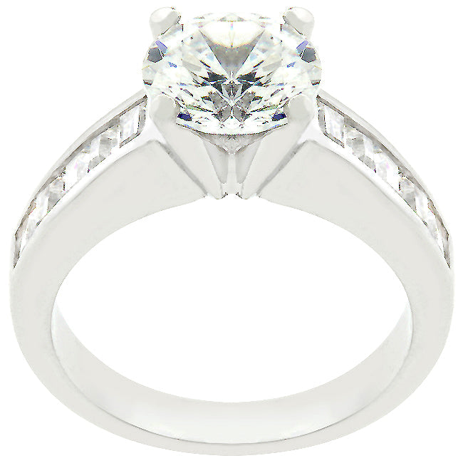 LOVCIA Timeless Rhodium-Plated Cubic Zirconia Engagement Ring