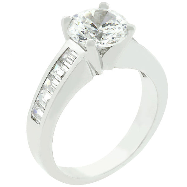 LOVCIA Timeless Rhodium-Plated Cubic Zirconia Engagement Ring