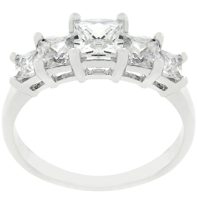 LOVCIA Stunning 5-Stone Princess Cut Rhodium Plated Anniversary Ring