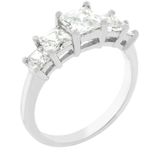 LOVCIA Stunning 5-Stone Princess Cut Rhodium Plated Anniversary Ring