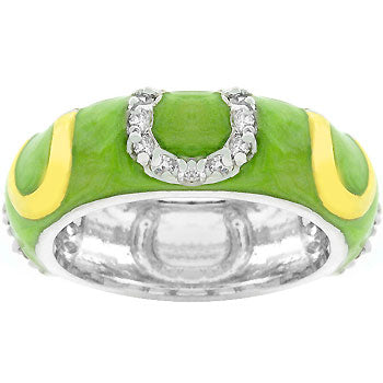 LOVCIA Elegant Apple Green Enamel Horseshoe Ring with Cubic Zirconia