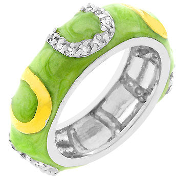 LOVCIA Elegant Apple Green Enamel Horseshoe Ring with Cubic Zirconia