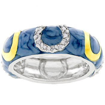 LOVCIA Western Charm Two-Tone Horseshoe Ring with Blue Enamel