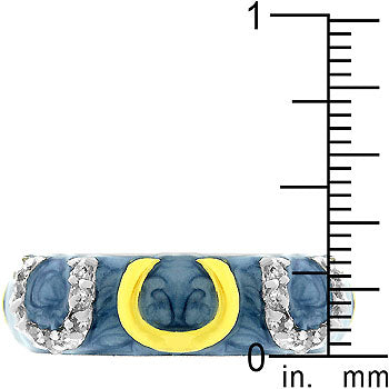 LOVCIA Western Charm Two-Tone Horseshoe Ring with Blue Enamel